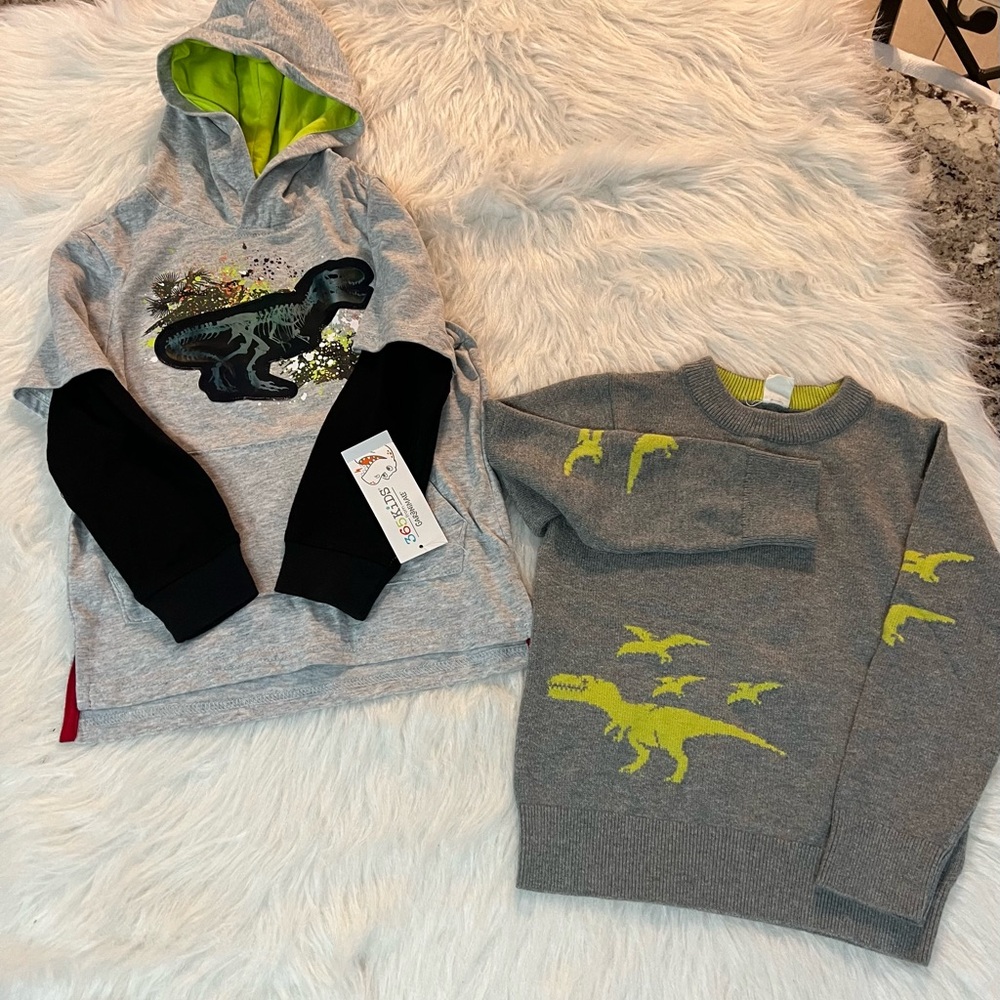 2 shirts - GAP Gray….and Black Dinosaur Hoodie and Sweater